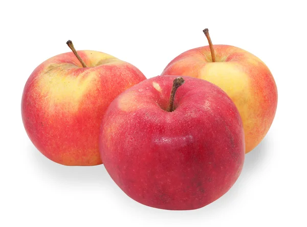 Tre röd-gul apple, isolerade — Stockfoto