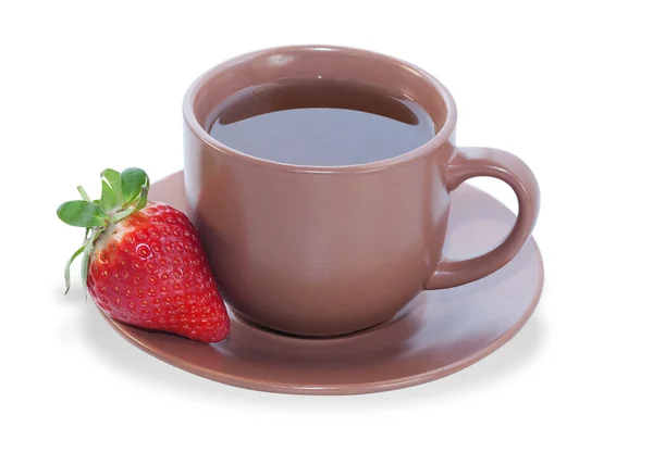 Kopp te med jordgubbar på tefat — Stockfoto