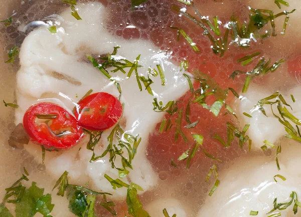 Cauliflower soup and hot red pepper — Stock Photo, Image