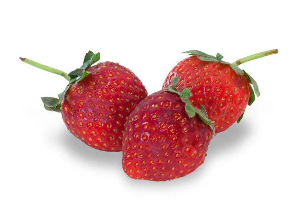 Three berries ripe strawberries isolated — Stockfoto