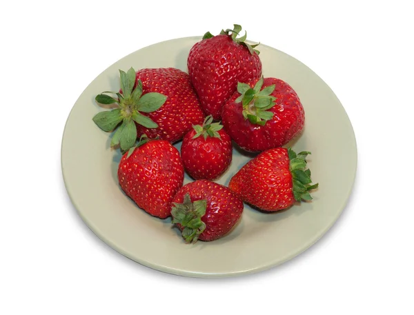 Several strawberries on green plate isolated — Stock Photo, Image