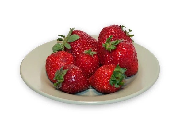 Several strawberries on green plate isolated — Stock Photo, Image