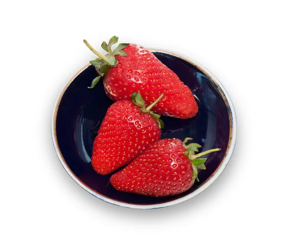 Tre mogna jordgubbar isolerade — Stockfoto