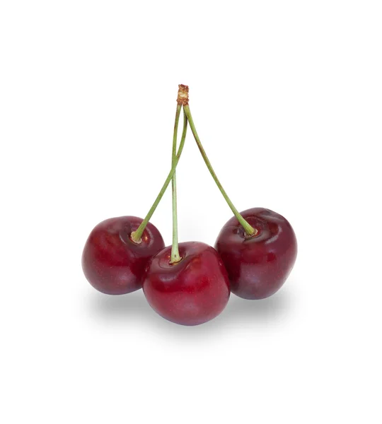 Three ripe berries cherries, isolated — Stock Photo, Image