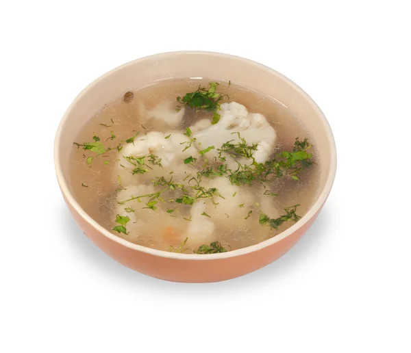 Bloemkool soup en groen geïsoleerd — Stockfoto