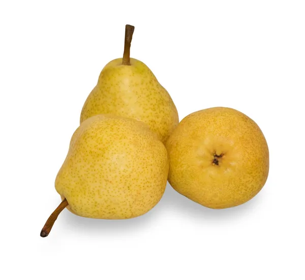 Drie rijpe gele peren geïsoleerd — Stockfoto