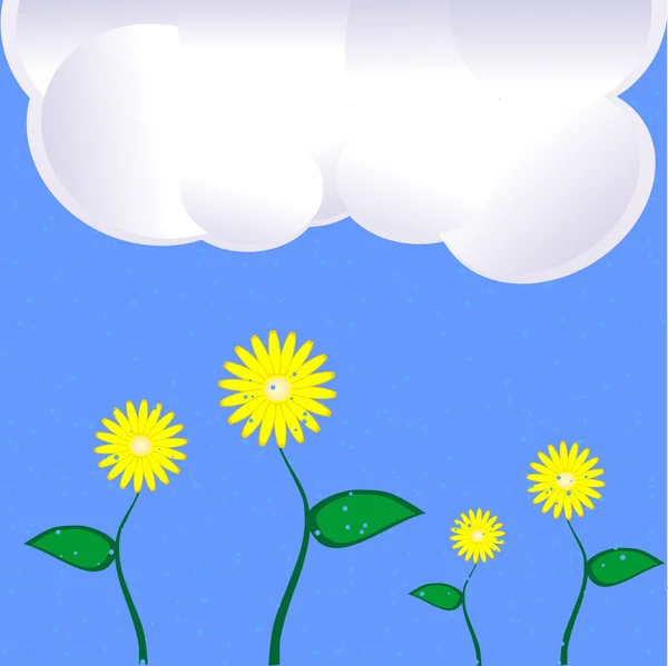 Καλοκαιρινό τοπίο, τα σύννεφα και λουλούδια — Διανυσματικό Αρχείο