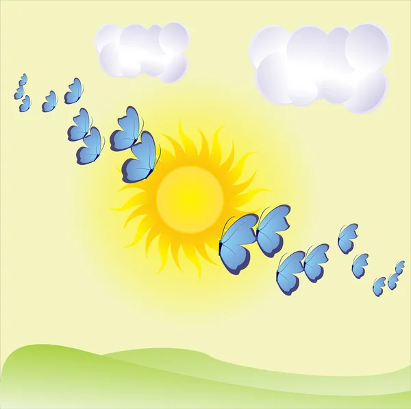 Fond avec des papillons et des nuages — Image vectorielle