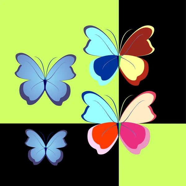 Papillon sur le contraste dans différents éléments de couleur — Image vectorielle