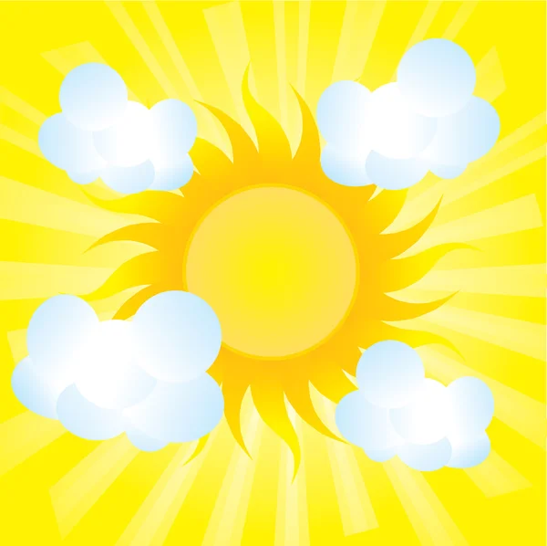Nuages pelucheux à côté du soleil — Image vectorielle