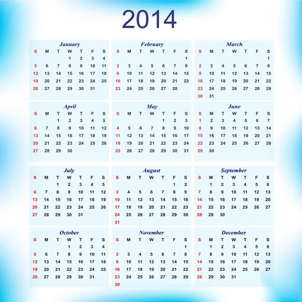 Año Nuevo 2014 calendario para todos los meses — Archivo Imágenes Vectoriales