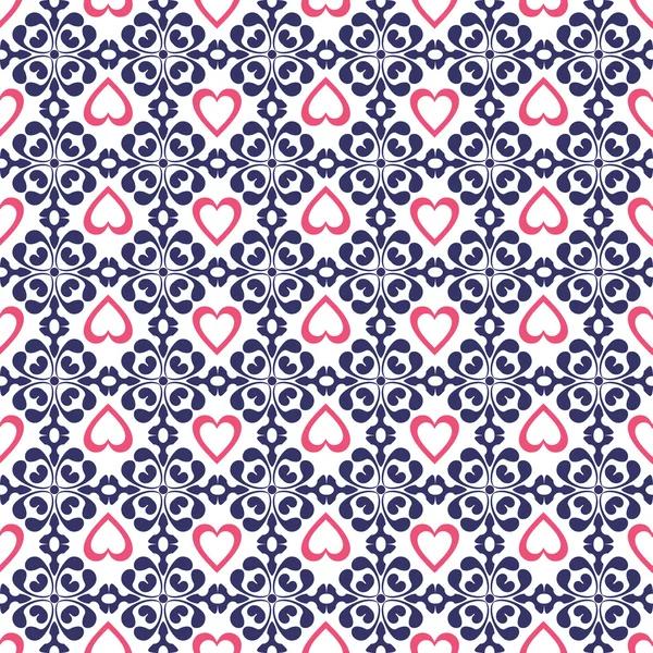 Retro floral seamless wallpaper with hearts — Stock Vector