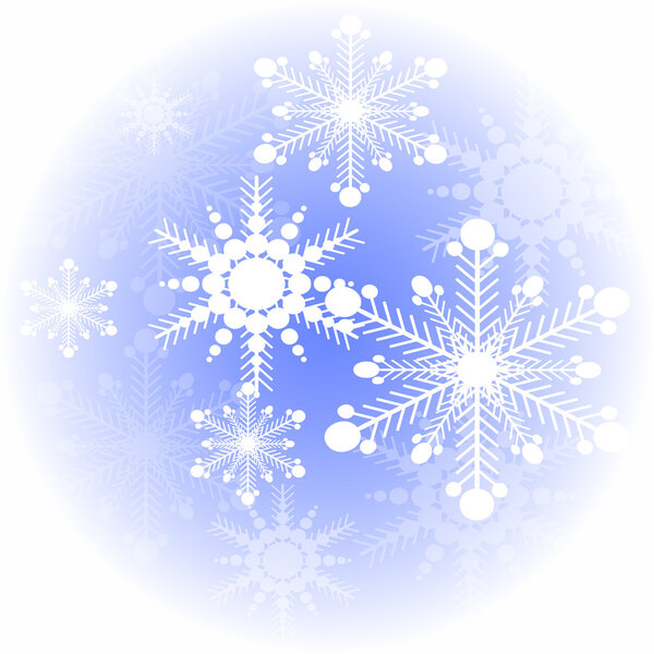 Snowflakes on a blue abstract background.