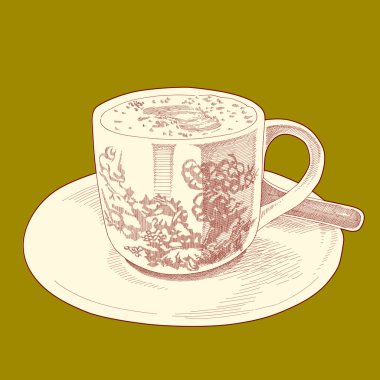 vektör el retro Asya kahve fincanı çekilmiş