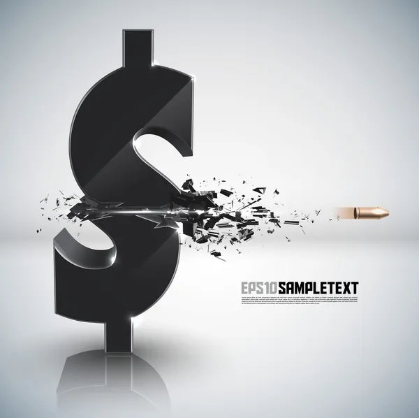 Vector Bullet Sends a Shot Through Money Sign — Stock Vector