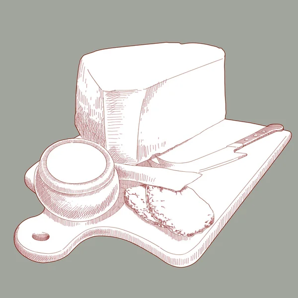 Vetor mão queijo desenhado — Vetor de Stock