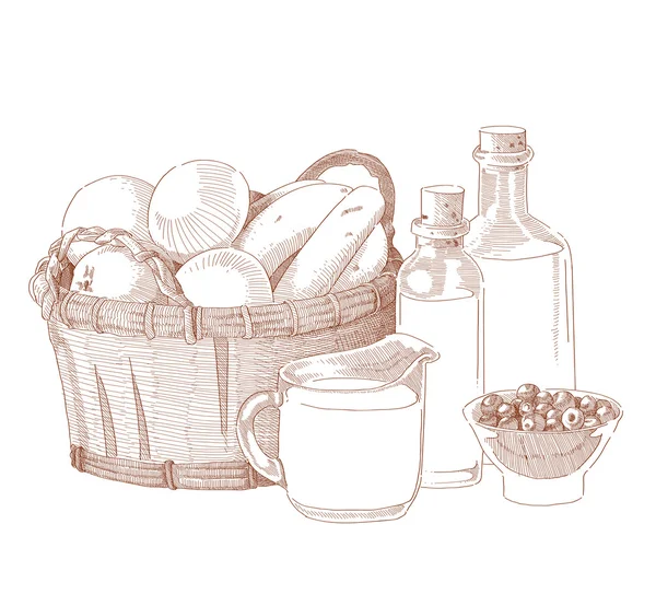 Vector Hand Drawn Food Ingredients - Stok Vektor