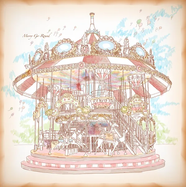 Disegnato a mano Merry-Go-Round — Vettoriale Stock