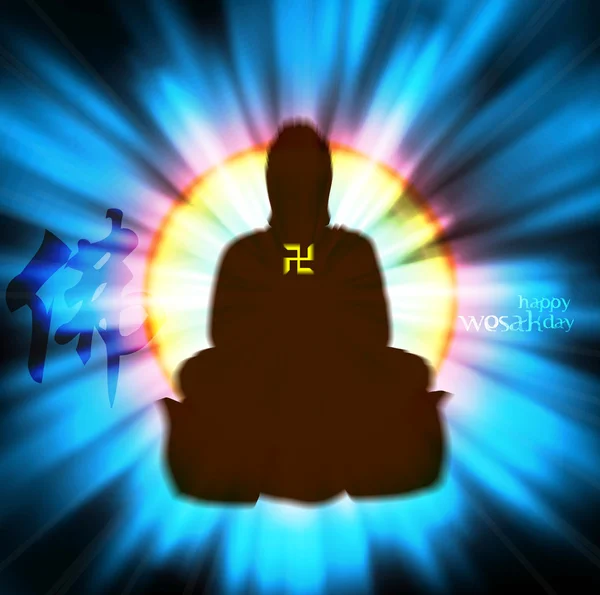 Vektor buddha med skinande bakgrundsbelysning — Stock vektor