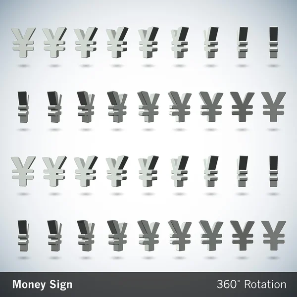 Signo de dinero vectorial con rotación de 360 grados - Yen — Vector de stock