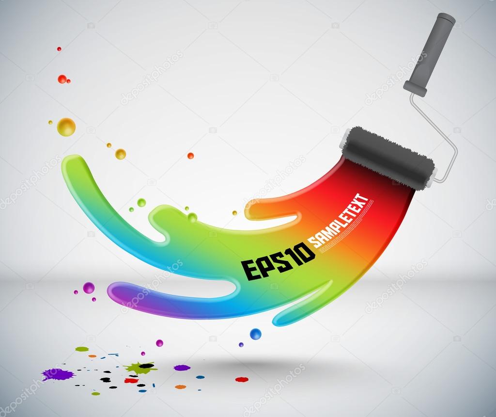 Colorful Vector Splash Paint from Roller Brush