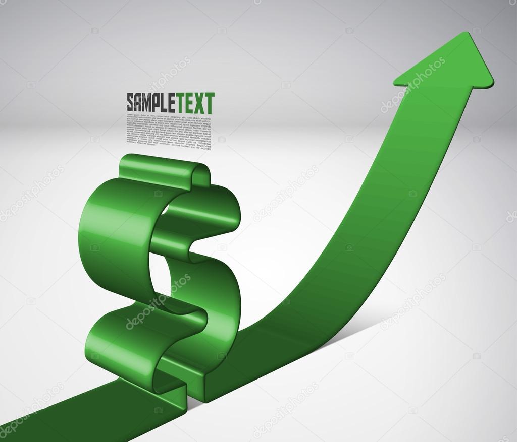 Vector 3D Arrow Moving Upward with Dollar Sign