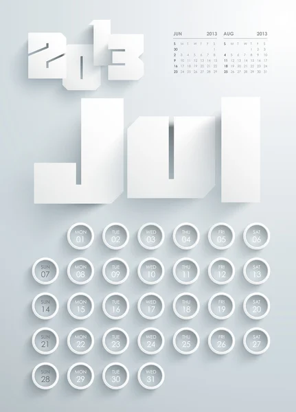 Diseño del calendario Vector 2013 - Julio — Archivo Imágenes Vectoriales