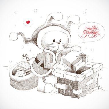 Rabbit Delivering Christmas Gift clipart