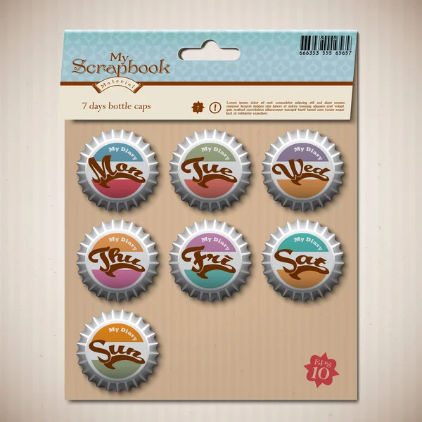 Bottle Caps for Diary Scrapbook — Stock Vector