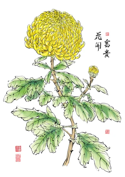 Pintura de tinta de crisantemo chino — Archivo Imágenes Vectoriales