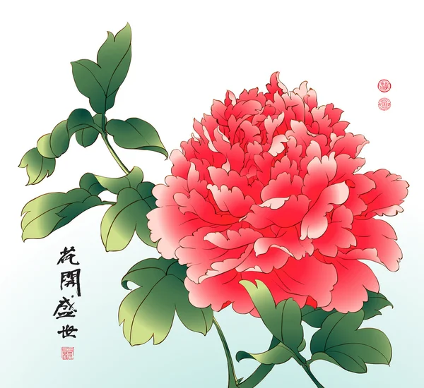 Inkt schilderij van chinese peony. — Stockvector