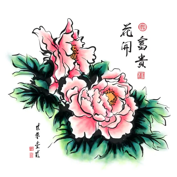 Peonía china — Archivo Imágenes Vectoriales