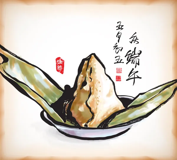 Ink Painting of Zongzi — Stock Vector