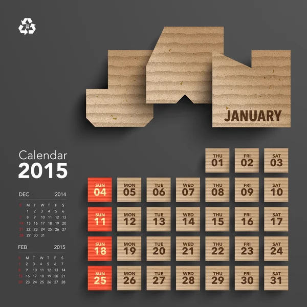 2015 段ボール カレンダーのデザイン - 1 月 — ストックベクタ