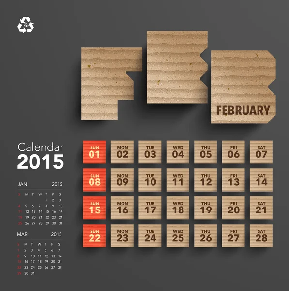 2015 Projeto de calendário de papelão - Fevereiro — Vetor de Stock