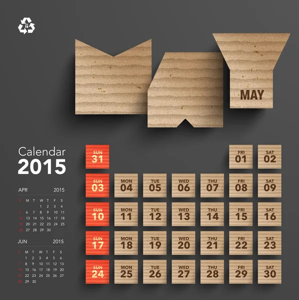 Conception du calendrier 2015 en carton - Mai — Image vectorielle