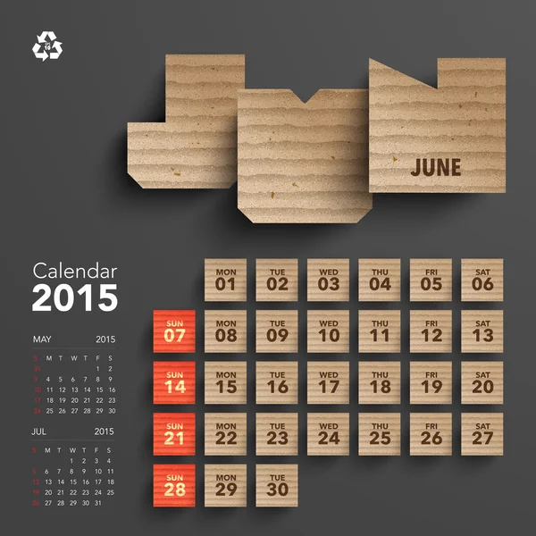 Conception du calendrier 2015 en carton - Juin — Image vectorielle