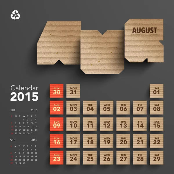 Conception du calendrier 2015 en carton - Août — Image vectorielle