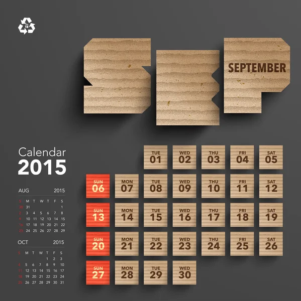 2015 Projeto de calendário de papelão - Setembro — Vetor de Stock