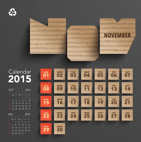 Conception du calendrier 2015 en carton - Novembre — Image vectorielle