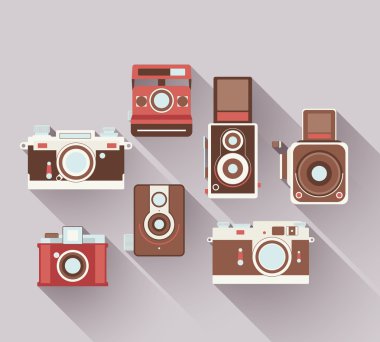 2D düz retro kameralar vektör