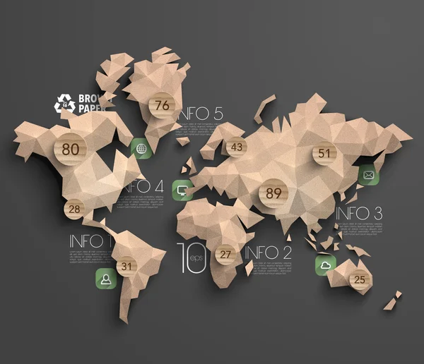 Mapa de cartón con marcadores de ubicación — Archivo Imágenes Vectoriales