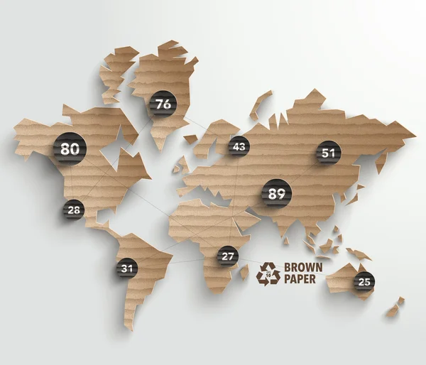 Brown Paper Mapa do Mundo Gráficos — Vetor de Stock