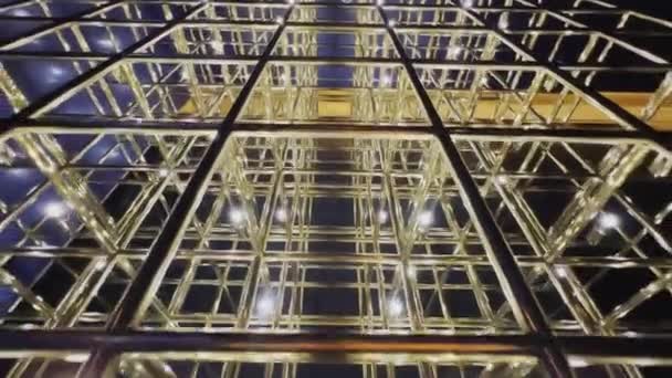 Abstract gold grid video with backlight, vivid perspective video, Art Deco pattern, — Stock Video