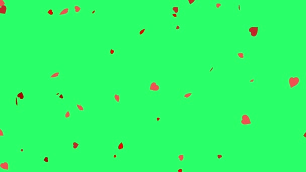 Animation Red Hearts Shape Floating Valentine Day Green Background — Stock Video