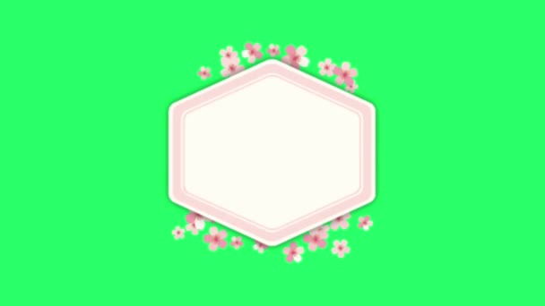 Animatie Roze Bloemen Frame Met Groene Achtergrond — Stockvideo