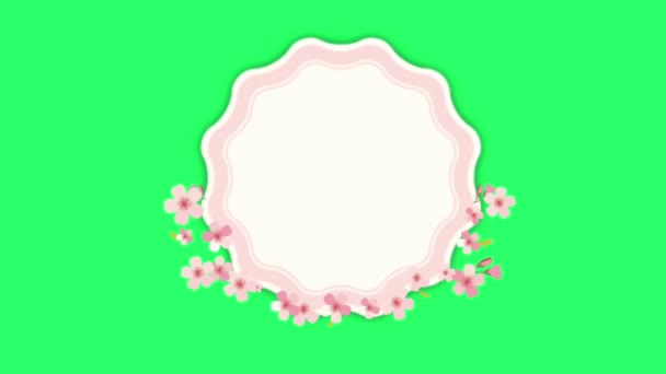 Nimatie Roze Bloemen Cirkel Frame Met Groene Achtergrond — Stockvideo
