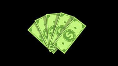Siyah arkaplan üzerine animasyon dolar banknotları. 