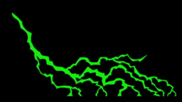 黒を背景にしたアニメーション緑の稲妻 — ストック動画
