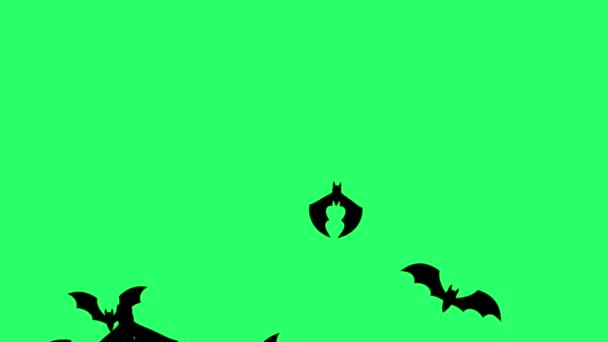 Animation Black Bats Flying Green Background — Stock Video